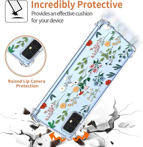Miniatura 7 de Funda para Galaxy A71 5G, SM-A716U, transparente, con diseño de TPU suave, absorción de golpes, diseño de flores delgadas, patrón de jardín de