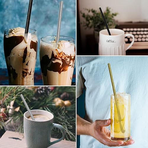 Miniatura 5 de Modixun 4 colores de acero inoxidable 304 bastones de coctelería sólidos, mango extra largo, cuchara agitadora de café reutilizable, 10.2in