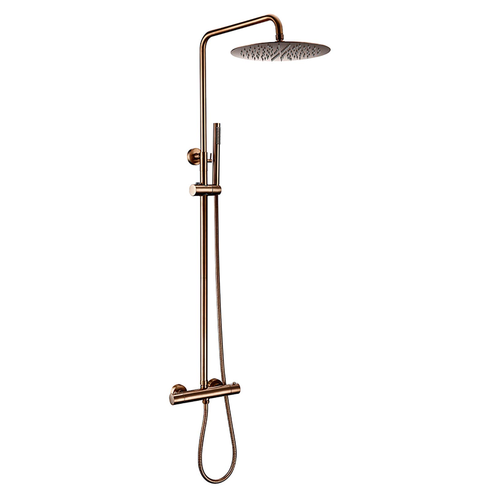 AYCDL Thermostatic Shower Combo Set Wall Mounted Brushed Rose Gold Bathroom Shower Faucet Set with Rainfall Shower Head, Brass Handheld Shower,8 Inches,8 Inches,size_name-8 Inches