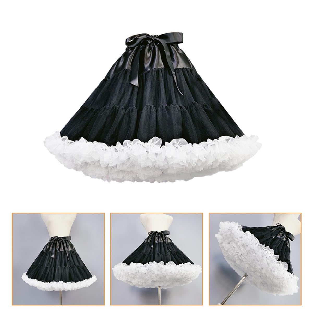 VANZACK Lolita Petticoat Unterrock Tüll Netzstoff Atmungsaktiv Schwarz Weiß Für Damen Cosplay Kostüm