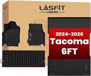 LASFIT Front Mats & 6Ft Bad Ma for Tacoma 2024-2026 (Only Fit Auto Tran), Custom Fit All Weather Protection Durable TPE Floor Liners for 2024 2025 2026 Tacoma Accessories Front Row Car Mats, Black