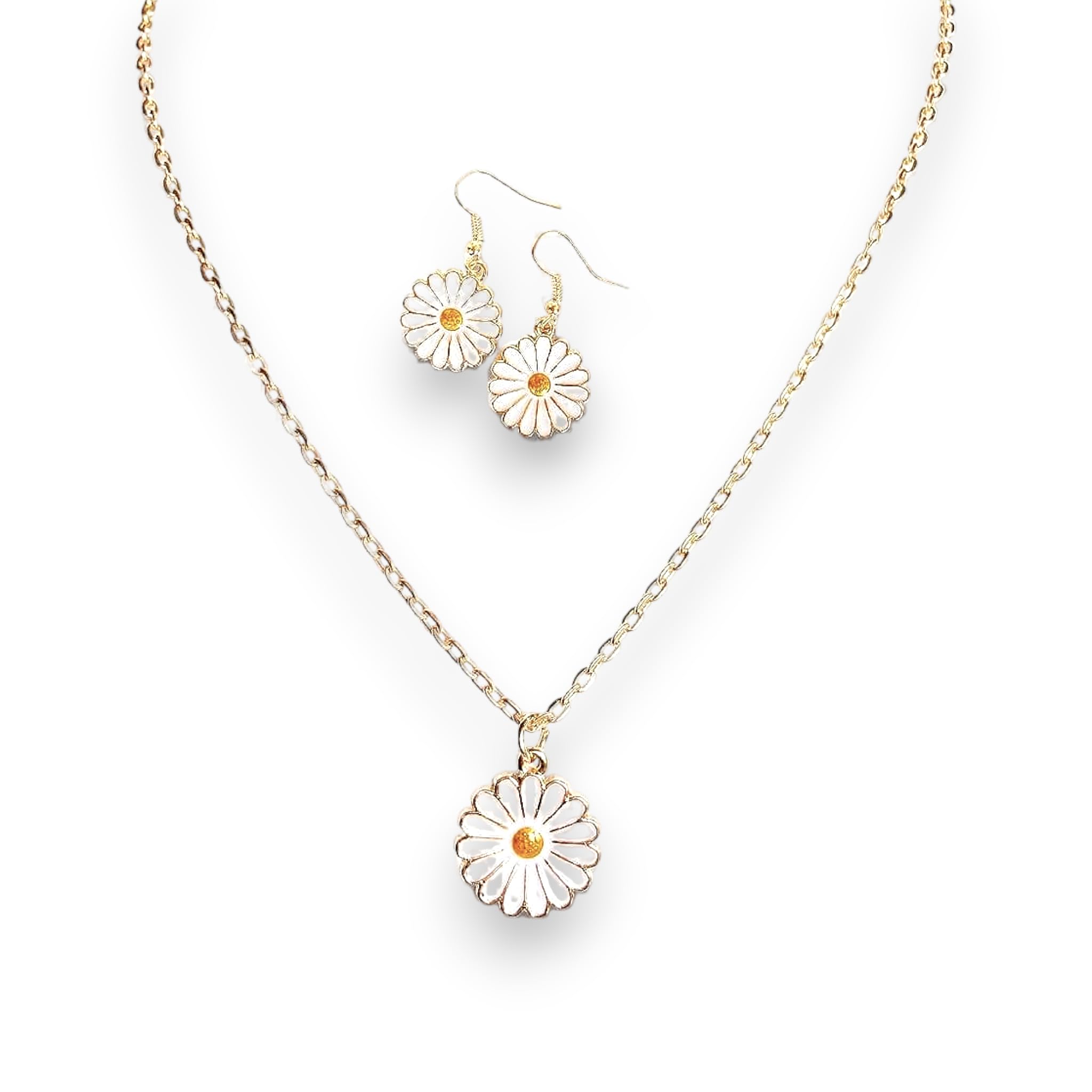 TresneriaElevate Your Style with Our White Daisy Necklace and Earrings Set for Women and Girls