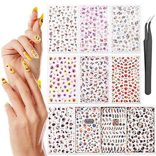 10 Sheet Flowers Nail Art Stickers 3D Self-Adhesive Nail Decals , Lgiant Luxury Fashion Nail Stickers for Nail Art Design, Cute Nail Art Decals for Women and Girls DIY Nail Stickers