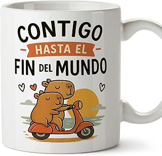 MUGFFINS taza enamorados Mug Contigo hasta el fin del mundo en español | regalo original aniversario, capibaras, amor, nov...