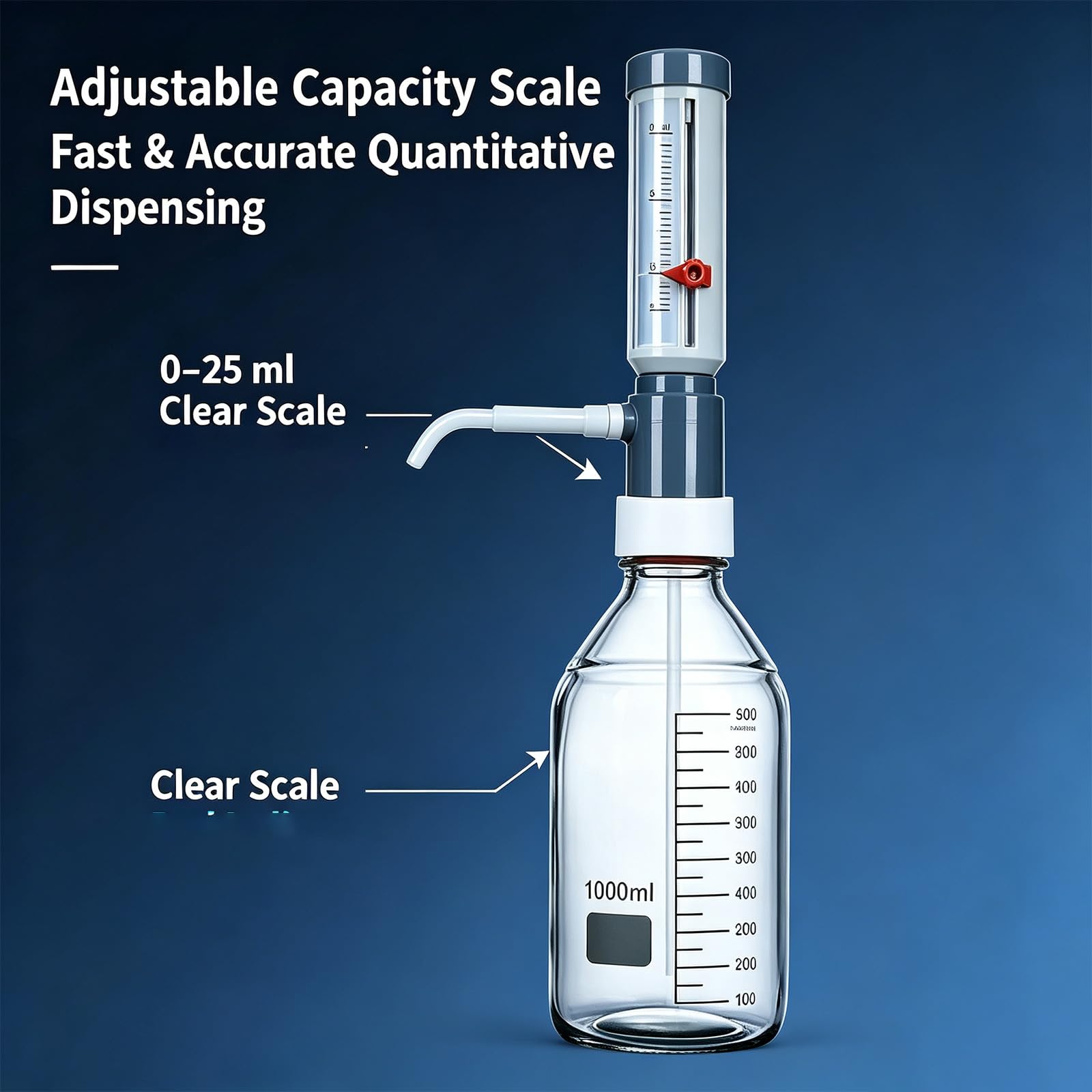 COYEUX 0–25 Ml Flaschenaufsatz-Dispenser Im Hülsen-Design, Einstellbare Laborpipetten, Mit Glasreagenzflaschen, Für Mehr Effizienz Und Präzise Dosierung, Für Säuren, Basen Und Reagenzien 250ml