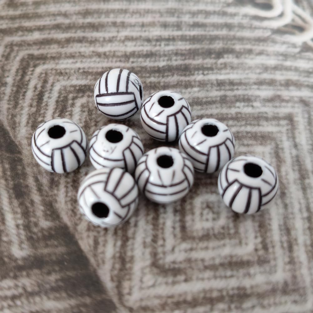 12mm Round Volleyball Beads for Bracelets, Acrylic Small Print Sports Pony Loose Ball Bead, Handmade Spacer Focal Beads for DIY Craft Keychain Necklaces Earrings Jewelry Making (100 Pack) - Image 5