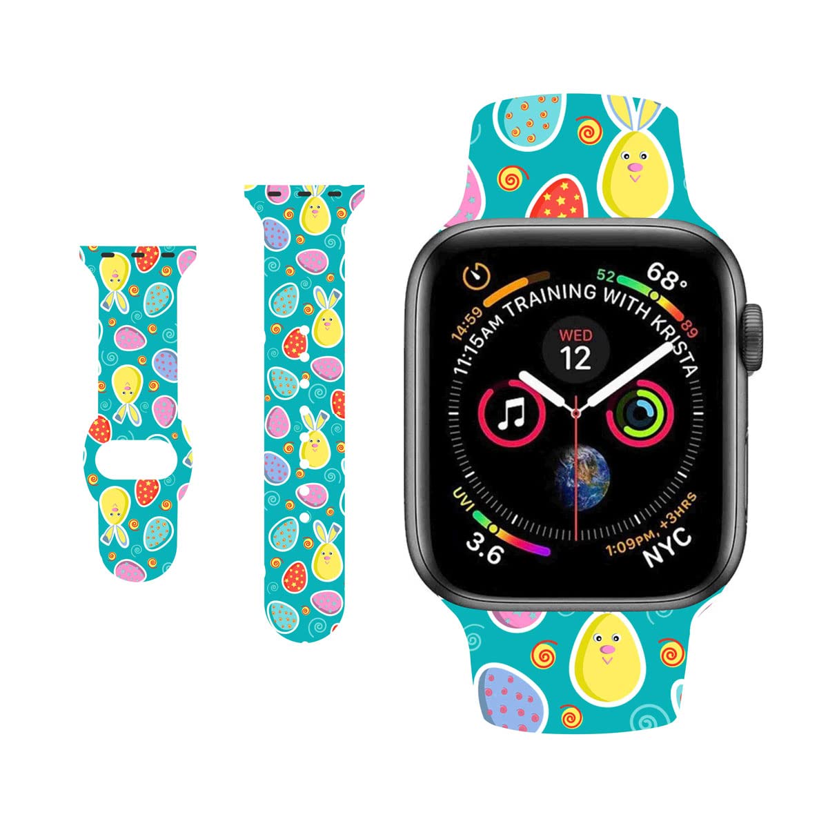 BONICI Smart Watch Band for Apple Watch 38mm 40mm 41mm 42mm 44mm 45mm, Beautiful Elegant Easter Theme Rabbit Bunny Leaves Soft Silicone Rubber Replacement Bands for Apple Watch 7/6/SE/5/4/3/2/1 iWatch