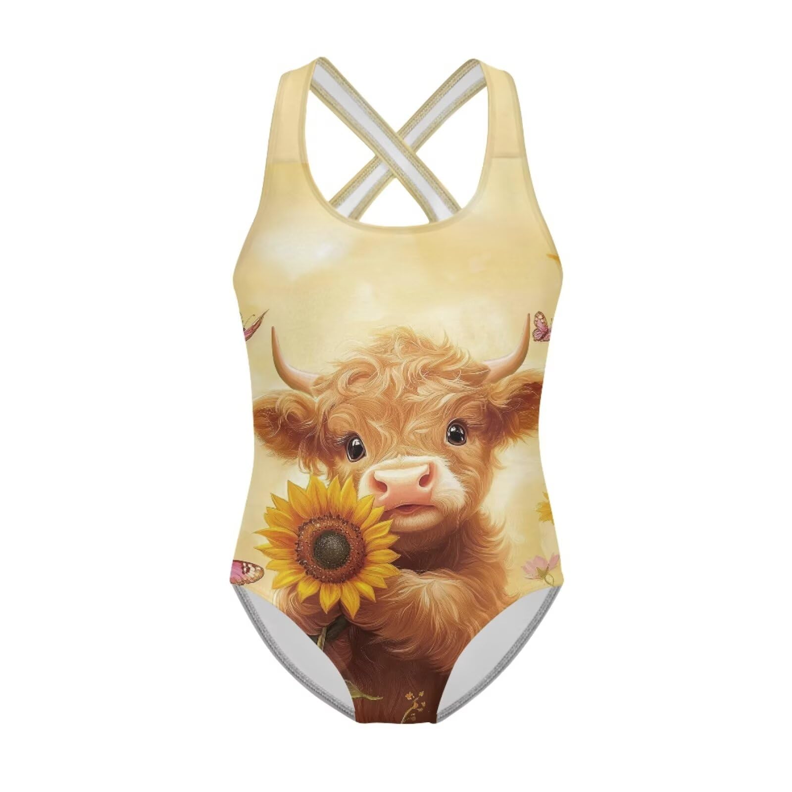 Girls One Piece Swimsuits Axolotl Cross Back Swimwear Beach Summer Quick Dry Beach Bathing Suit