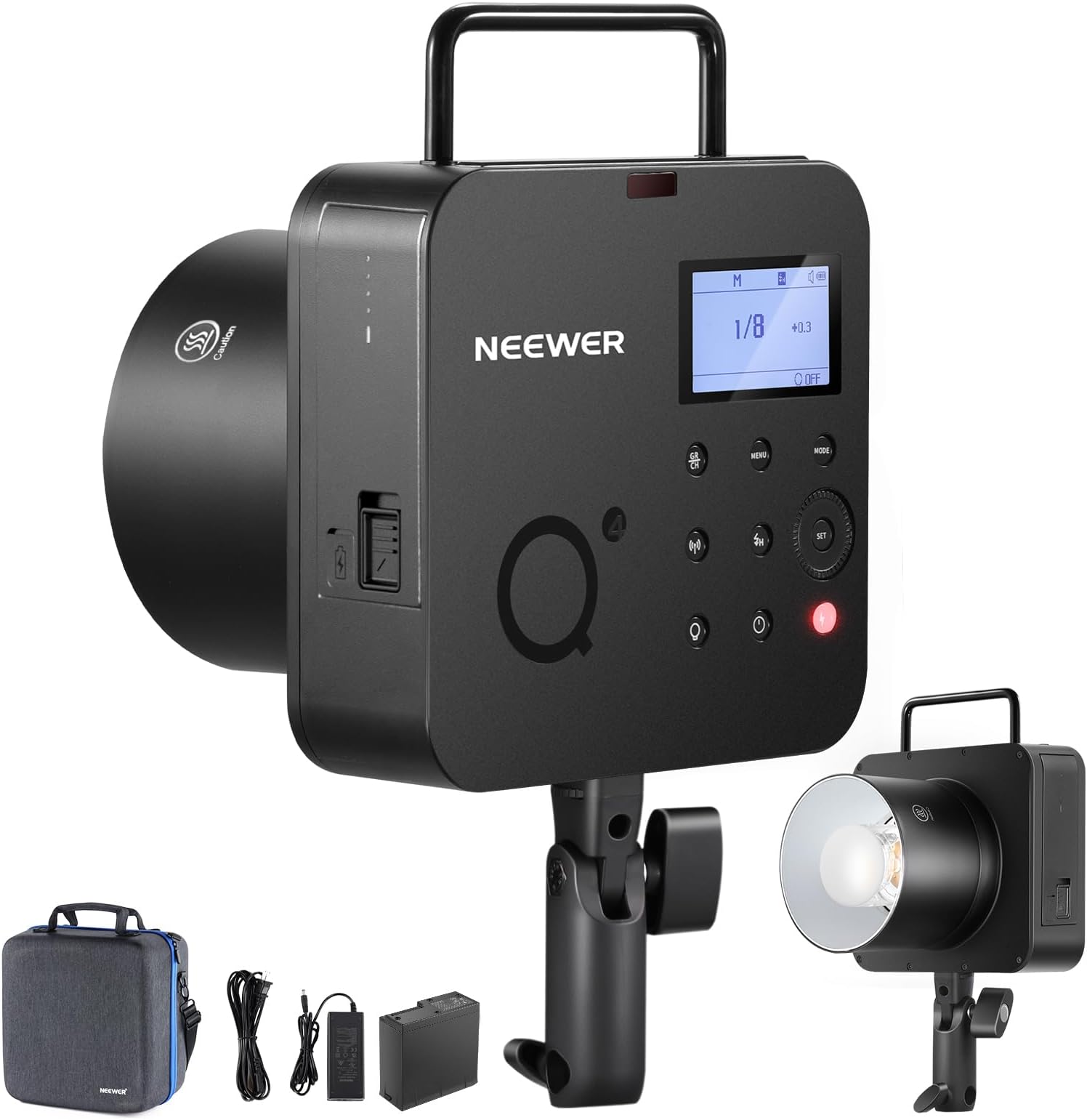 NEEWER Q4 400Ws 2.4G TTL Flash (NEW LOOK),1/8000 HSS All in One Strobe Light Outdoor Photography Monolight with 30W Modeling Lamp/400 Full Power Flash/0.01-1.2s Recycling/21.6V 2800mAh Lithium Battery