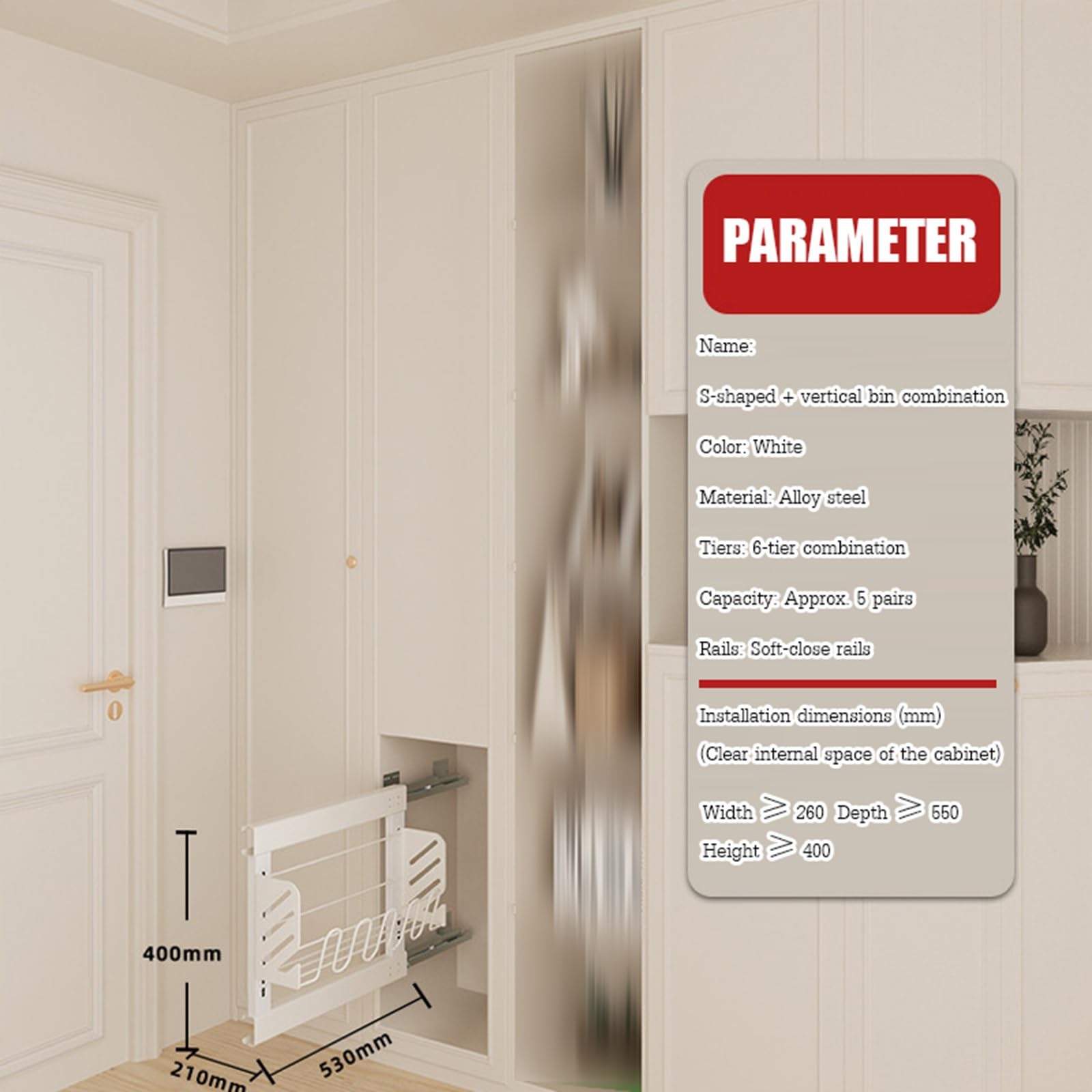 Integriertes Schranksystem mit Teleskopauszug, Vertikale Aufbewahrung für Ankleide, Robuste Konstruktion, Stufenlose Höhenanpassung(1Layers)