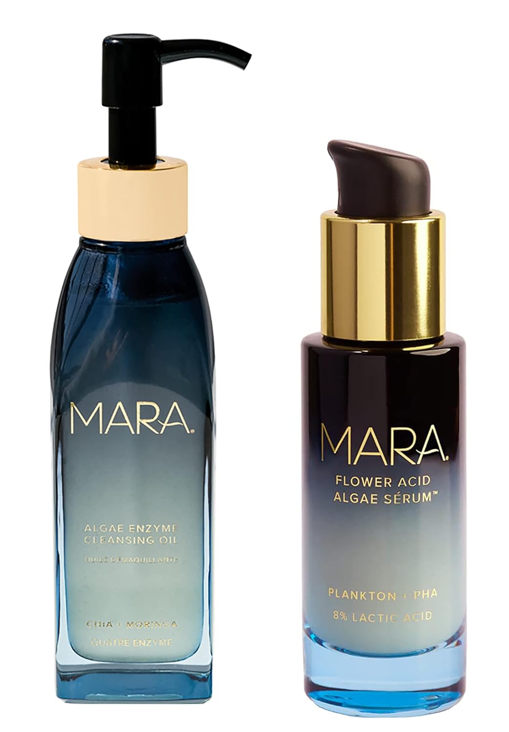 MARA - Algae Enzyme Cleansing Oil + Flower Acid Algae Face Serum VALUE Bundle | Clean, Non-Toxic, Plant-Based Skin Care