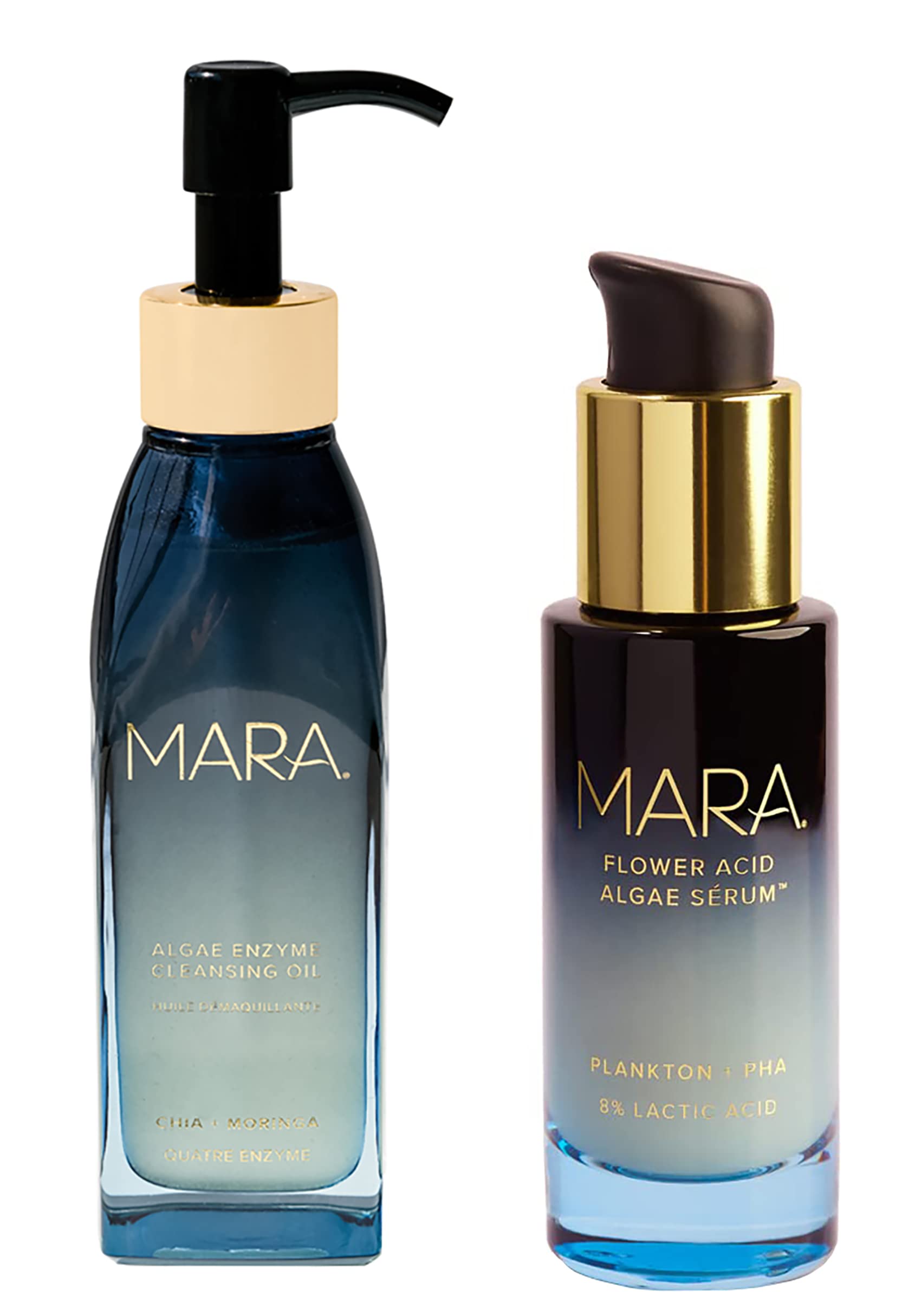 MARA - Algae Enzyme Cleansing Oil + Flower Acid Algae Face Serum VALUE Bundle | Clean, Non-Toxic, Plant-Based Skin Care