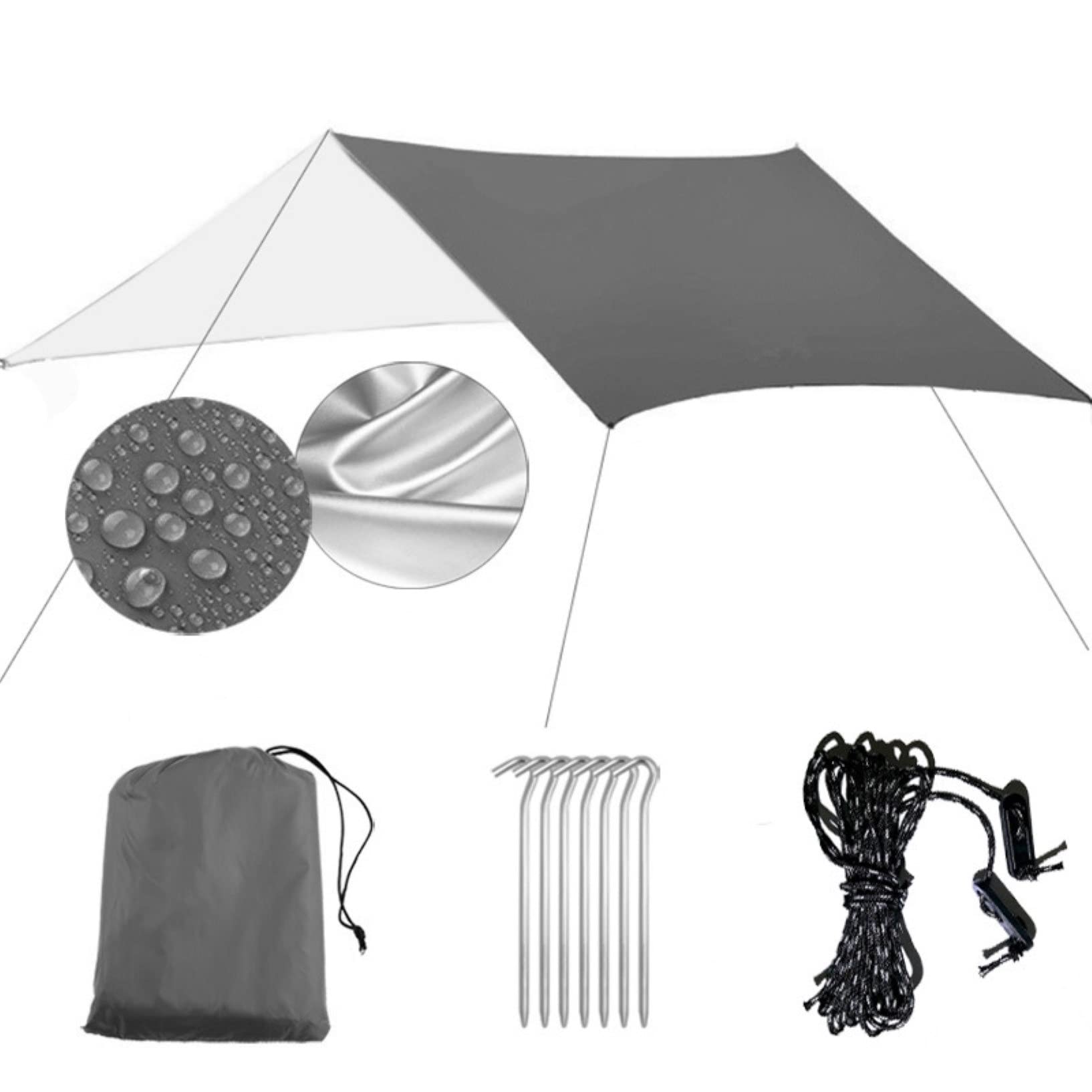 Amaca Rain Fly Camping Tarp,Telo Tenda Esagonale Impermeabile Multifunzionale,Leggero E Compatto For Lo Zaino,L'escursionismo,Il Viaggio (Color : Gray, Size : 300 * 300CM)