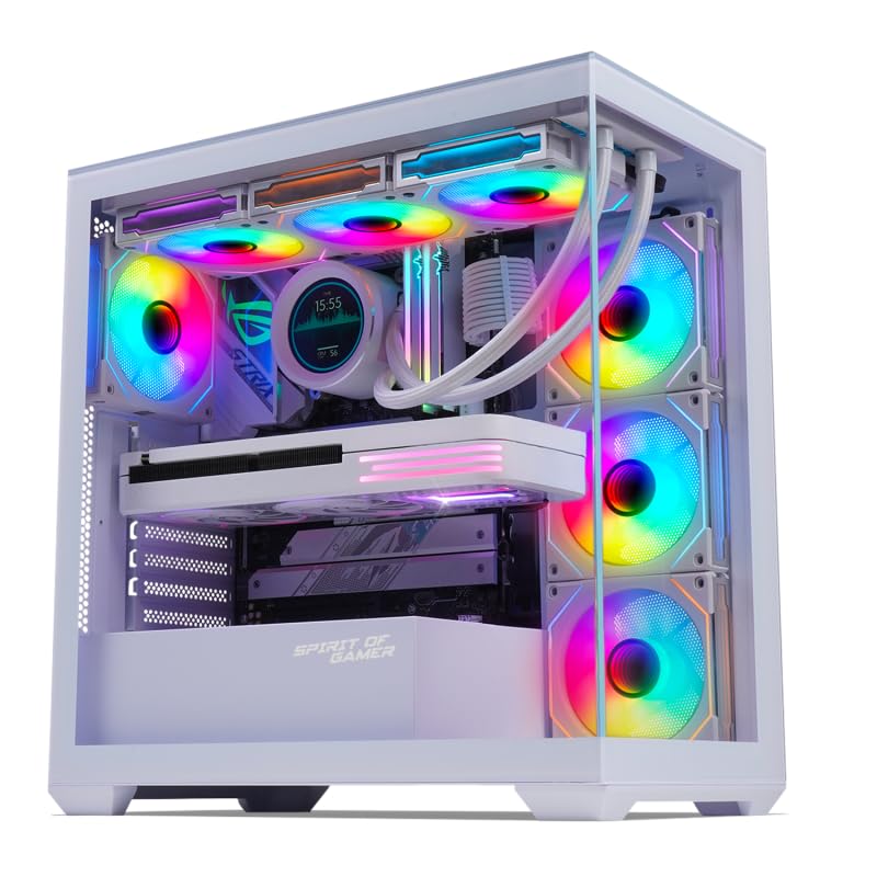 Spirit Of Gamer - Spark Artic, Case PC Gaming RGB Aquarium, Compatibile ATX/mATX/mITX, 6 Ventole ARGB da 120 mm incluse, Torre Gaming Vuota con Pannello Frontale e Laterale in Vetro Temperato da 4 mm