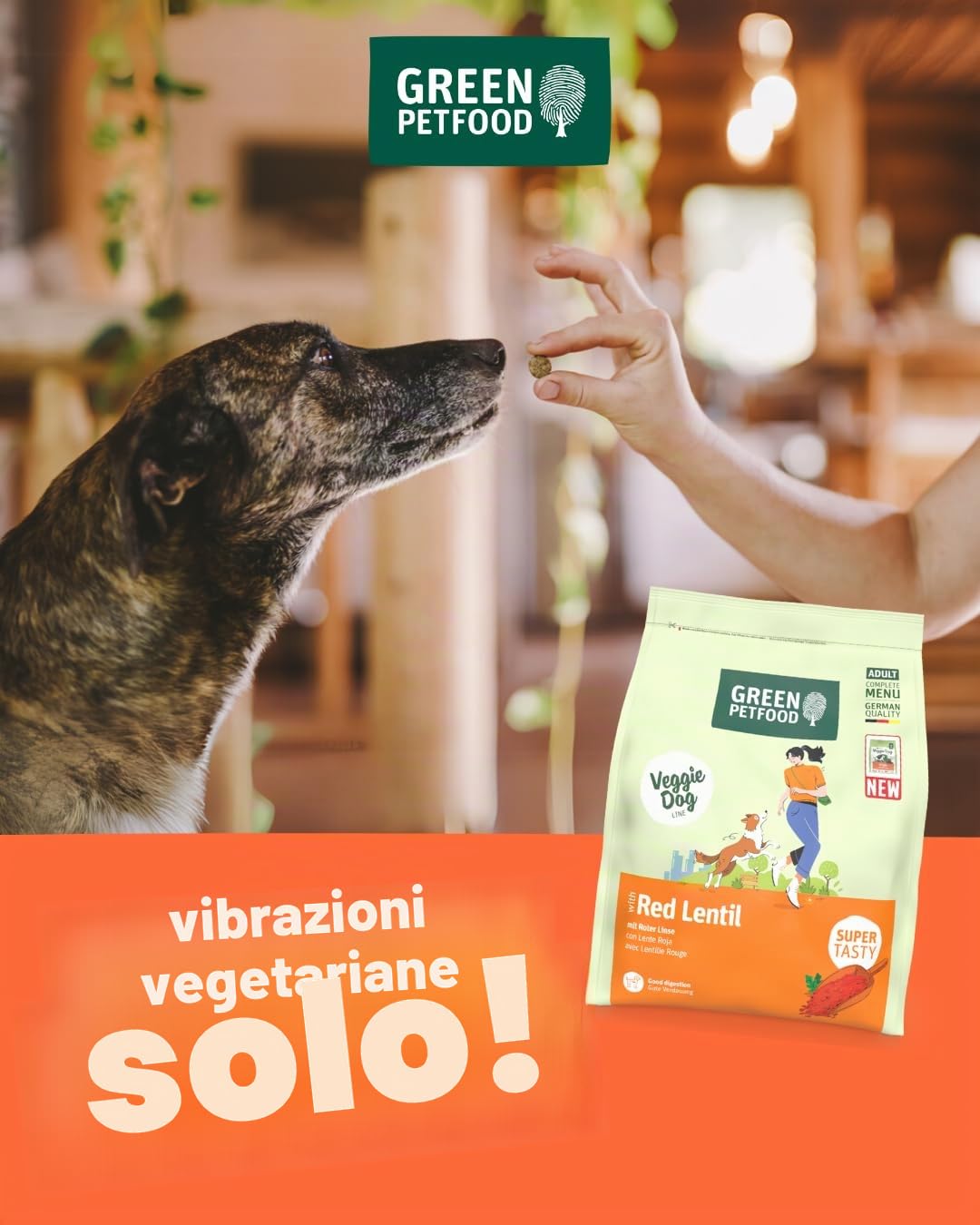Green Petfood VeggieDog con lente rossa (1 x 10 kg), per adulti, cibo secco di alta qualità per cani adulti, 100% vegetariano, senza frumento, particolarmente compatibile con gusci di semi di psillio
