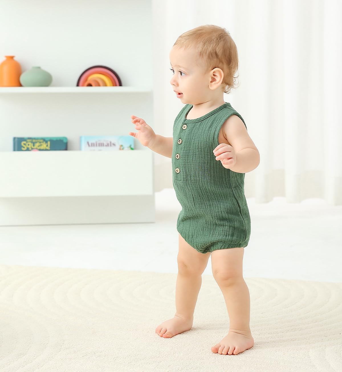 Baby Boy Romper Sleeveless Cotton Linen Bodysuit Tank Top One Piece Neutral Newborn Baby Summer Clothes/Outfits