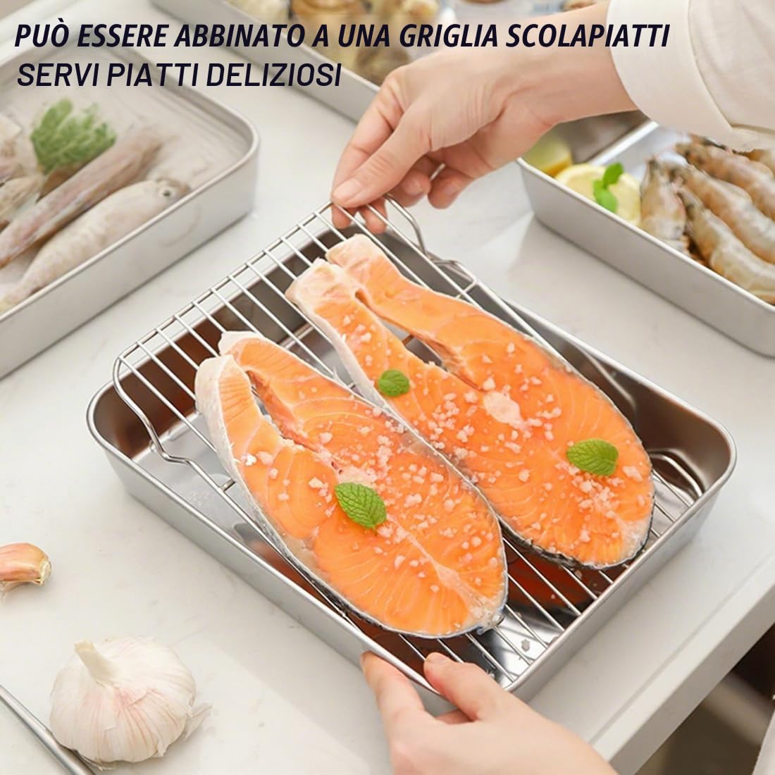 Teglia da Forno in Acciaio Inossidabile con Griglia di Raffreddamento - Vassoio Multifunzionale per Cottura, Arrosto, Raffreddamento e Sgocciolamento - Lavabile in Lavastoviglie & Antiruggine