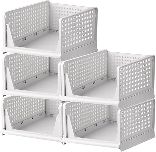 Cesta de almacenamiento de plástico apilable, organizador plegable de armario y caja de almacenamiento, cajón y estante, contenedor de