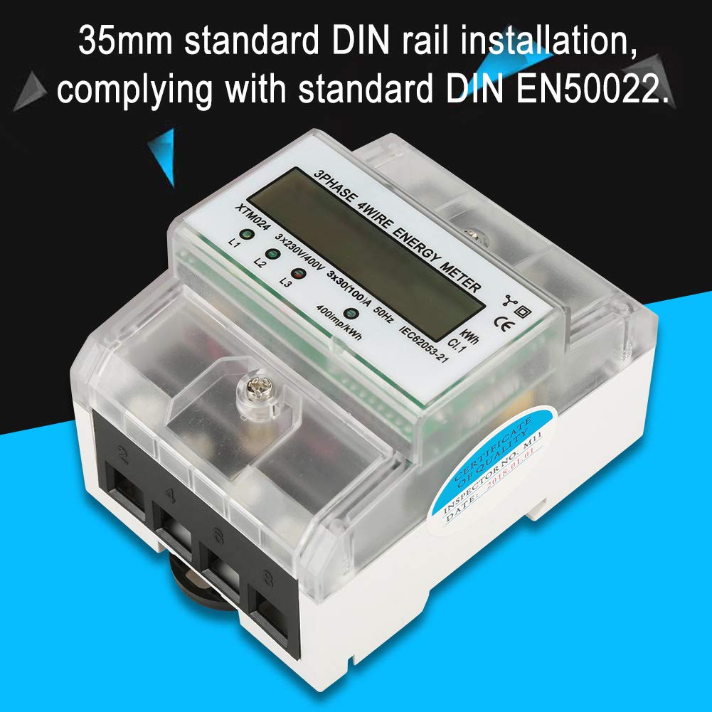 Medidor KWh trifásico de 4 hilos |Monitor de uso de riel DIN para subcontador (30(100) A)