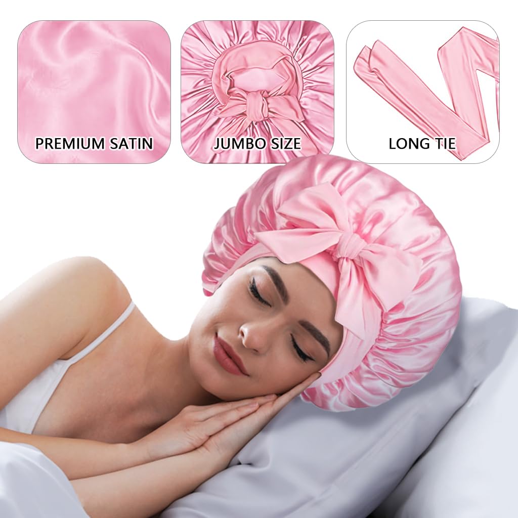 Satin Hair Bonnet for Women Sleeping - 2PCS Silk Bonnet for Sleeping Curly Hair, Soft Breathable Satin Bonnet Sleep Cap with Tie Band Hair Wrap Cap for Sleeping - Image 3