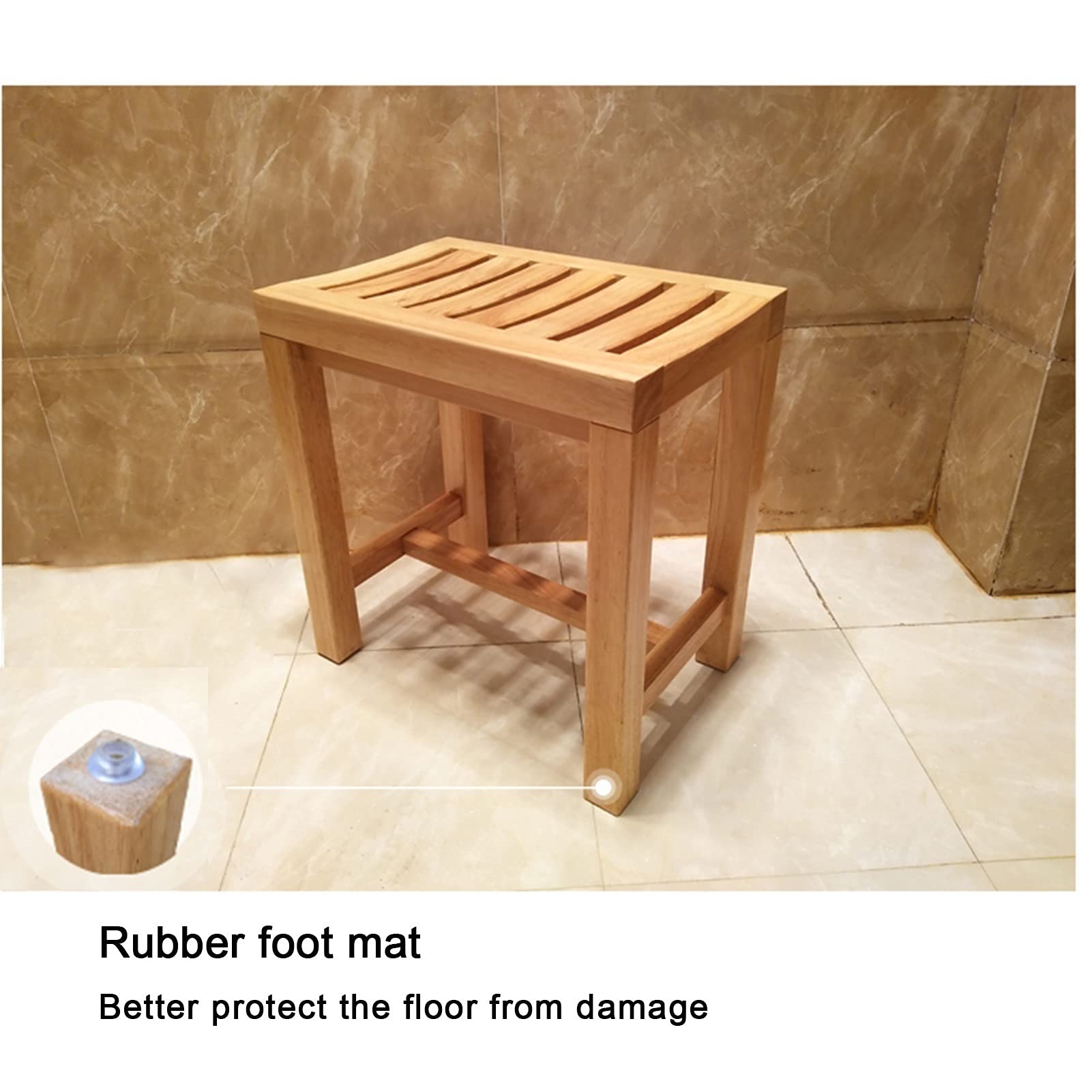 Sgabello da Doccia in Legno per Anziani, con Seduta Quadrata, con Superficie Antiscivolo, poggiapiedi Multifunzionale per Il Bagno (42 x 28 x 43 cm)