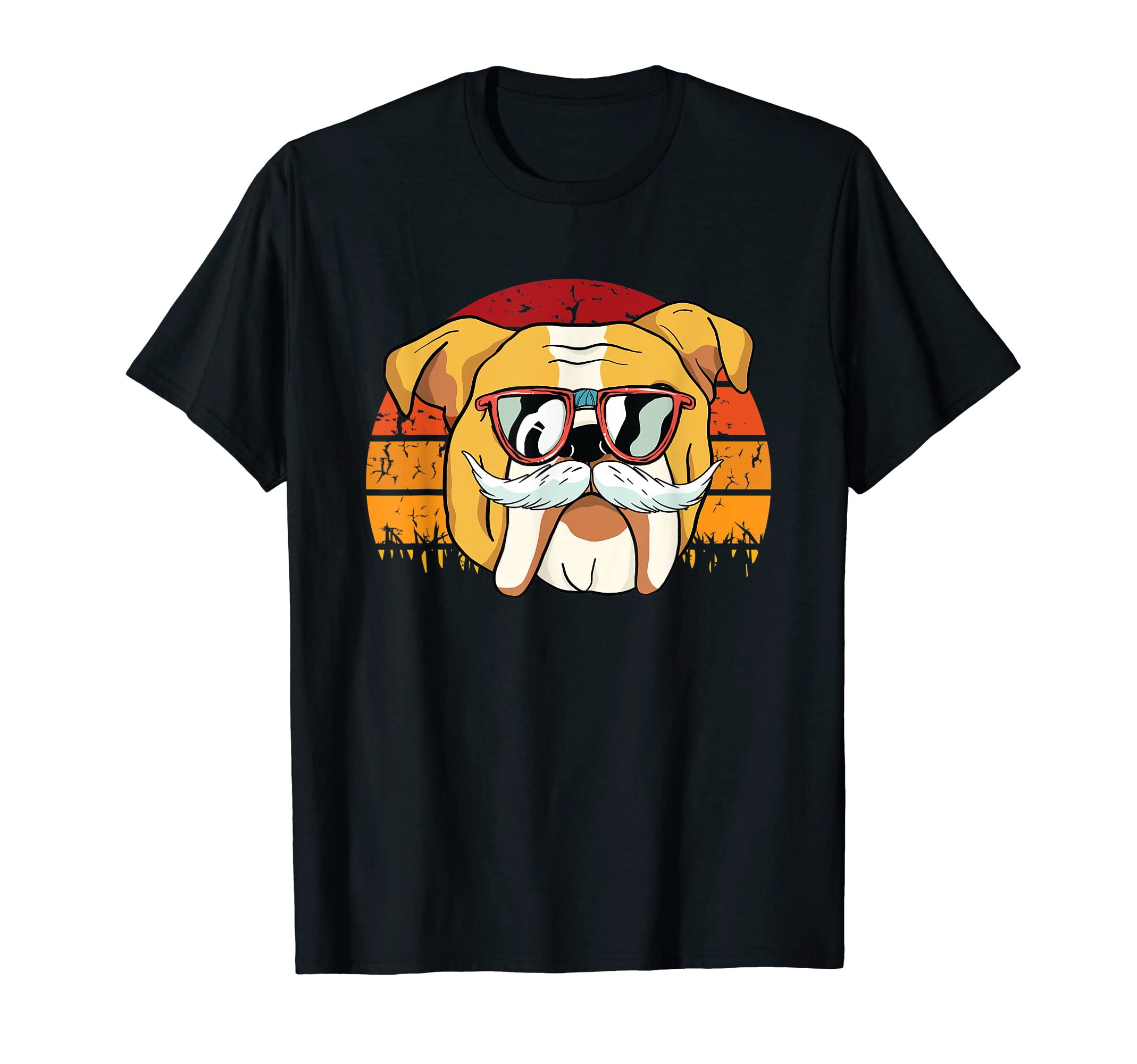 Bulldog Dad Fathers Day Retro Dog Puppy Doggie Animal Papa T-Shirt, Black