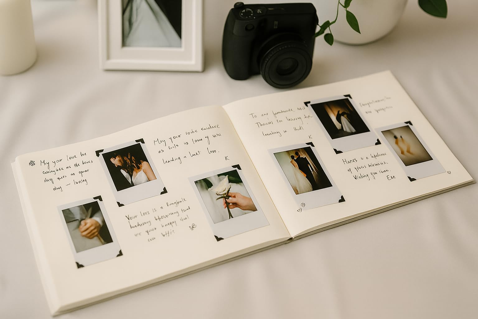 Livre d’or de mariage personnalisé – Livre photo Polaroid avec pages vierges, souvenir élégant pour les invités (crème lin)