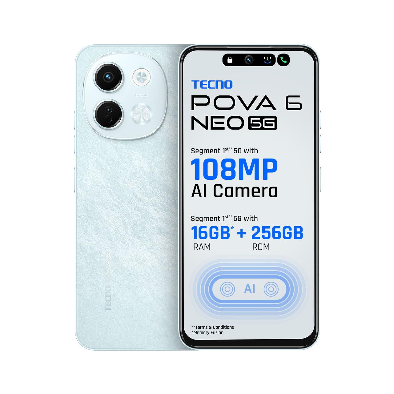 Tecno POVA 6 NEO 5G (Azure Sky, 8GB+256GB) | Advanced AI Features | 108MP Ultra Clear AI Camera | D6300 Powerful Processor | 5 Year Lag Free Fluency | 5000 mAh Battery | in Built Infrared and NFC