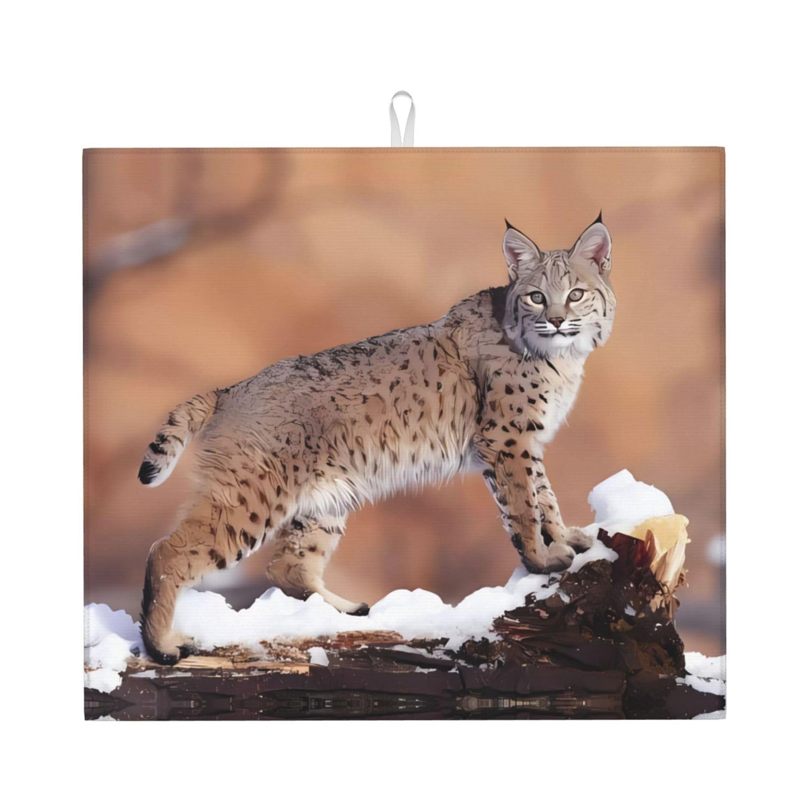 HJFCZH Wild bobcat Prints Kitchen Drying Mat – Absorbent Microfiber Throw for Dishes, Non-Slip Counter Cover, Quick-Drying Layer with Fade-Resistant Print