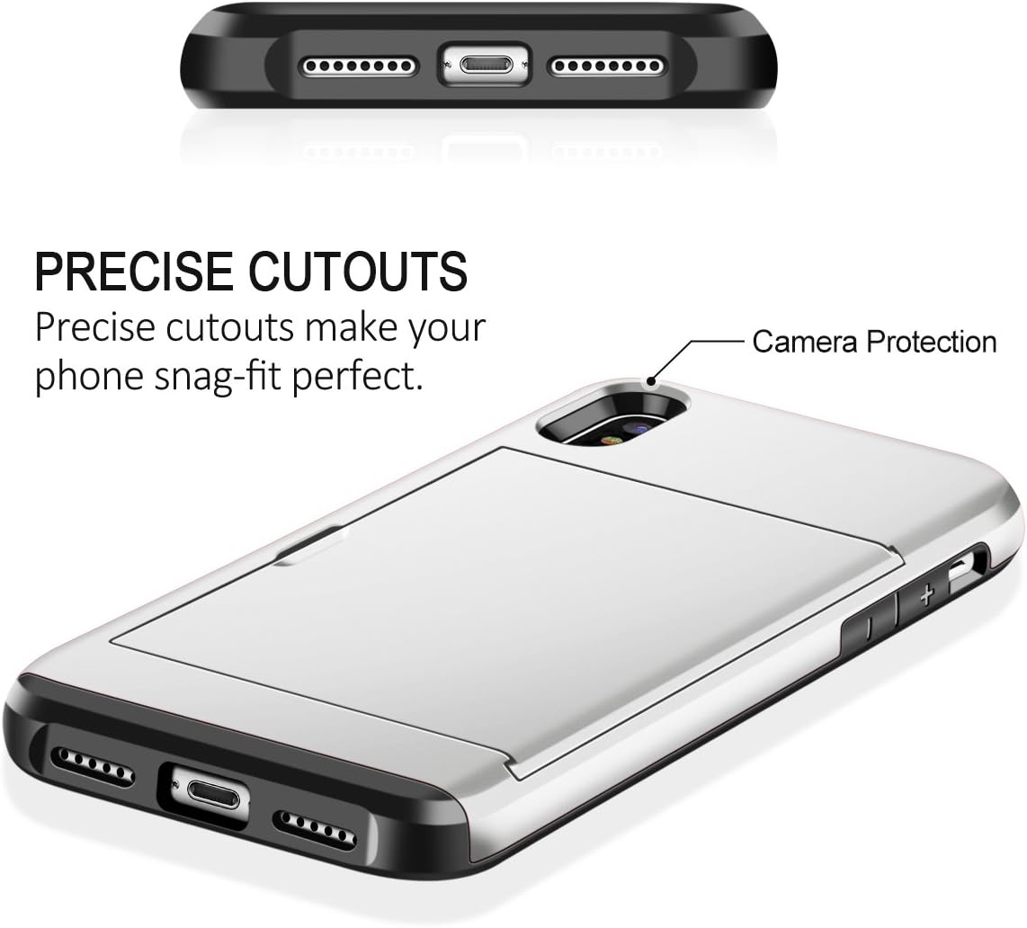 SAMONPOW iPhone X Case, iPhone 10 Case,Hybrid iPhone X Wallet Case Card Holder Shell Heavy Duty Protection Shockproof Anti Scratch Soft Rubber Bumper Cover Case for iPhone X 5.8 inch Silver