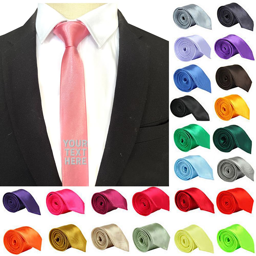 Van Der Linn Pink Personalised Embroidered Satin Tie Premium Elegant Neckwear (Pink)