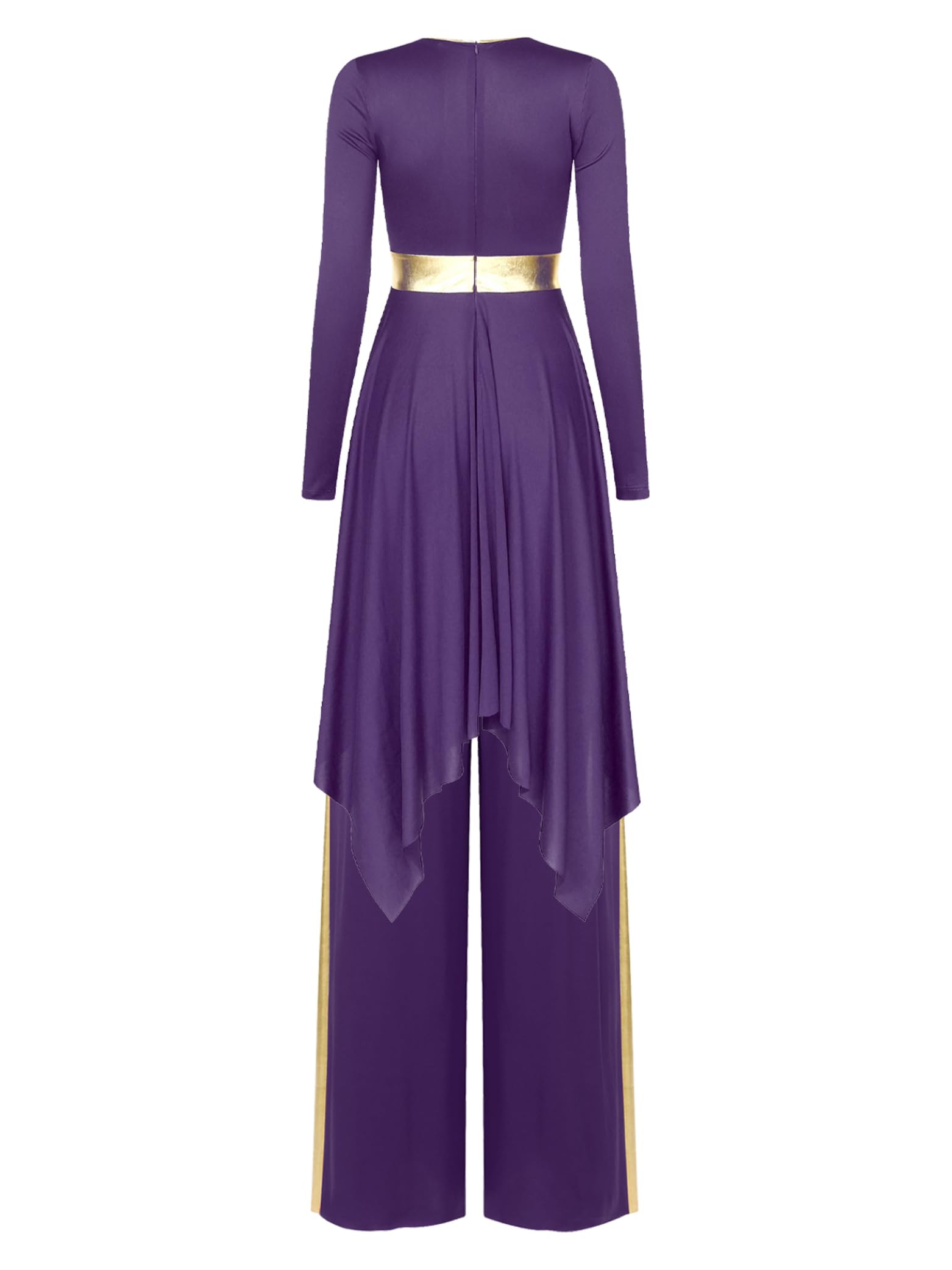 Linjinx Abito da Danza Cristiana Lode per Donna Manica Lunga Patchwork Brillante Vestito Balletto Lirico di Tulle E Pantaloni Larghi da Ballo