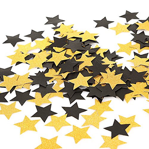 MOWO グリッター5つ星 紙吹雪 ウェディングパーティー装飾 テーブル装飾 直径1.2インチ グリッターゴールド ブラック 200個