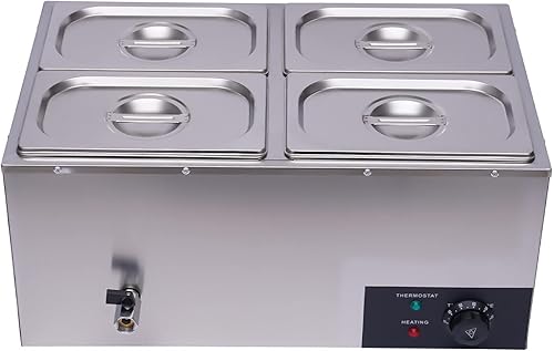 Miniatura 3 de Mesa de vapor Bain Marie de 4 bandejas, mesa de vapor comercial para encimera, calentador de alimentos de 600 W, 16.9 cuartos de galón, calentador