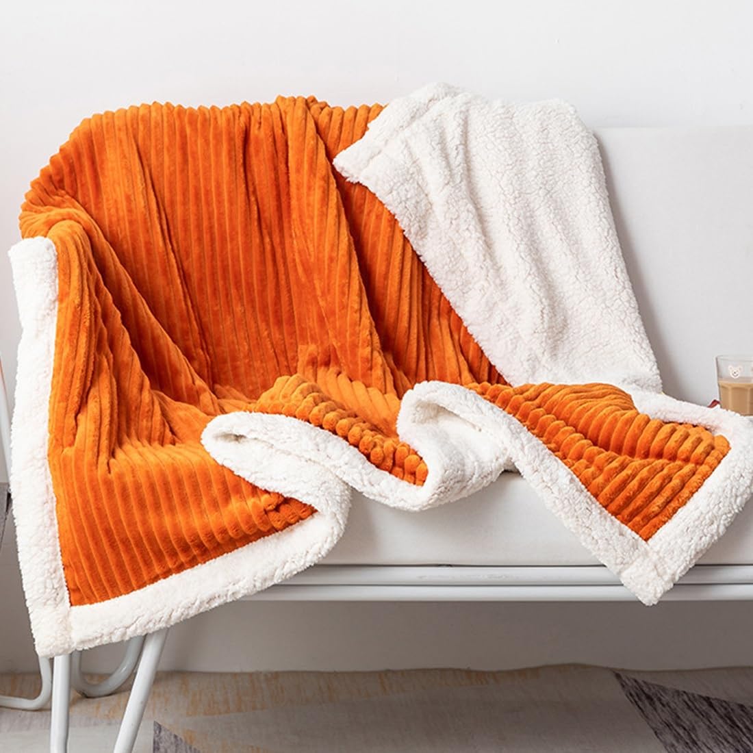 Throw Blanket for Couch, Soft Cozy Stripes Blanket for Room Decor, Flannel, for Women Men Couch, Sofa, Bed, pet(Orange,6.5'x7.5')