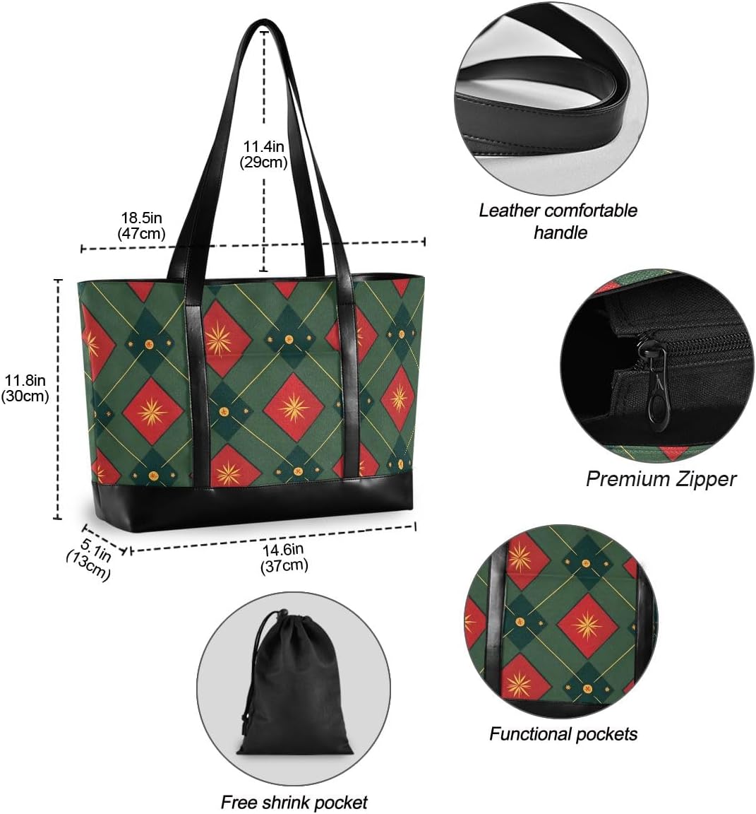Green White Checkered Plaid Laptop Tote Bag for Woman 15.6 inch Laptop Organizer Bag Teacher Work Purse