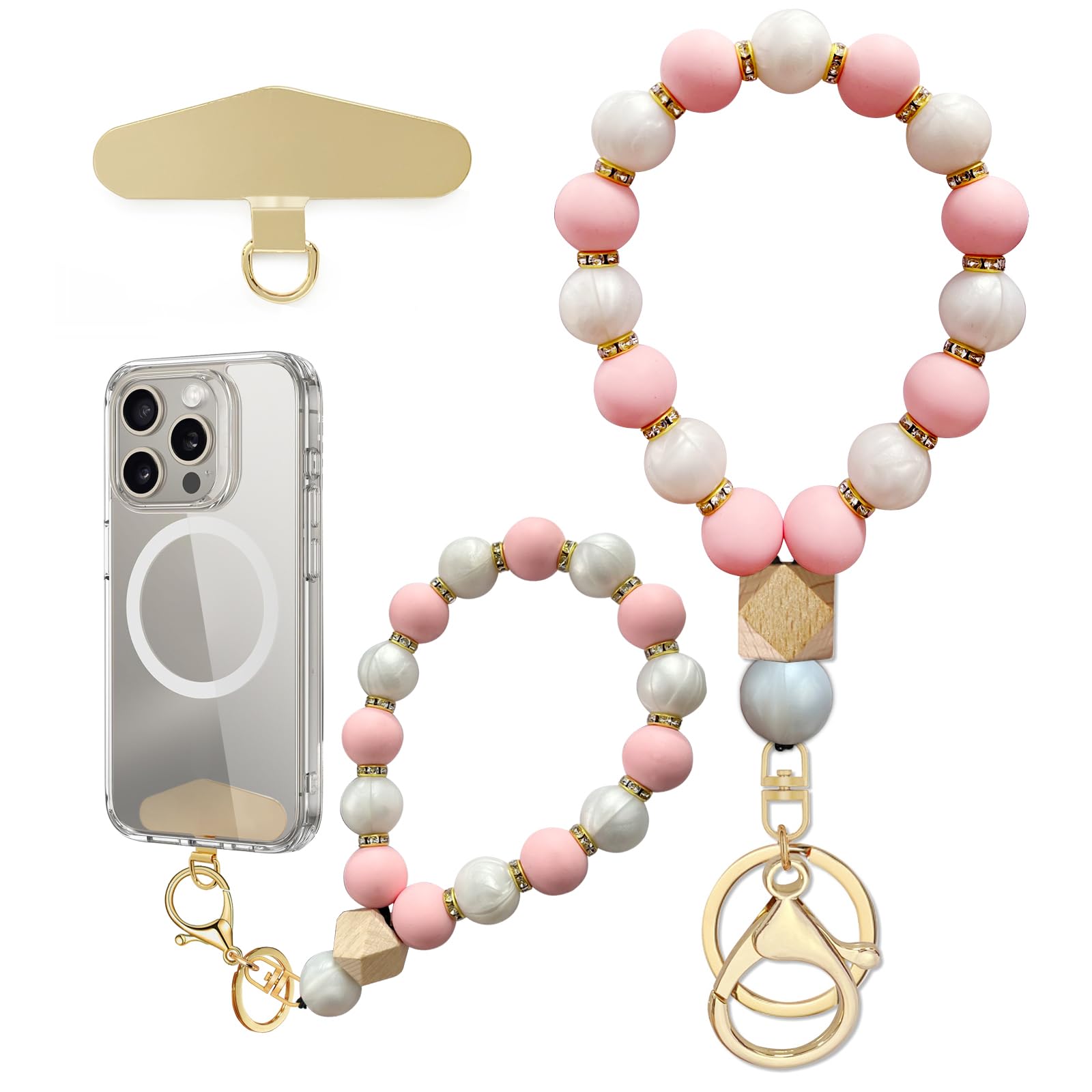 Yudaky Silicone Beaded Phone Wrist Strap, Phone Bracelet Strap with Tether Tab Elastic Hands Free Wristlet Strap