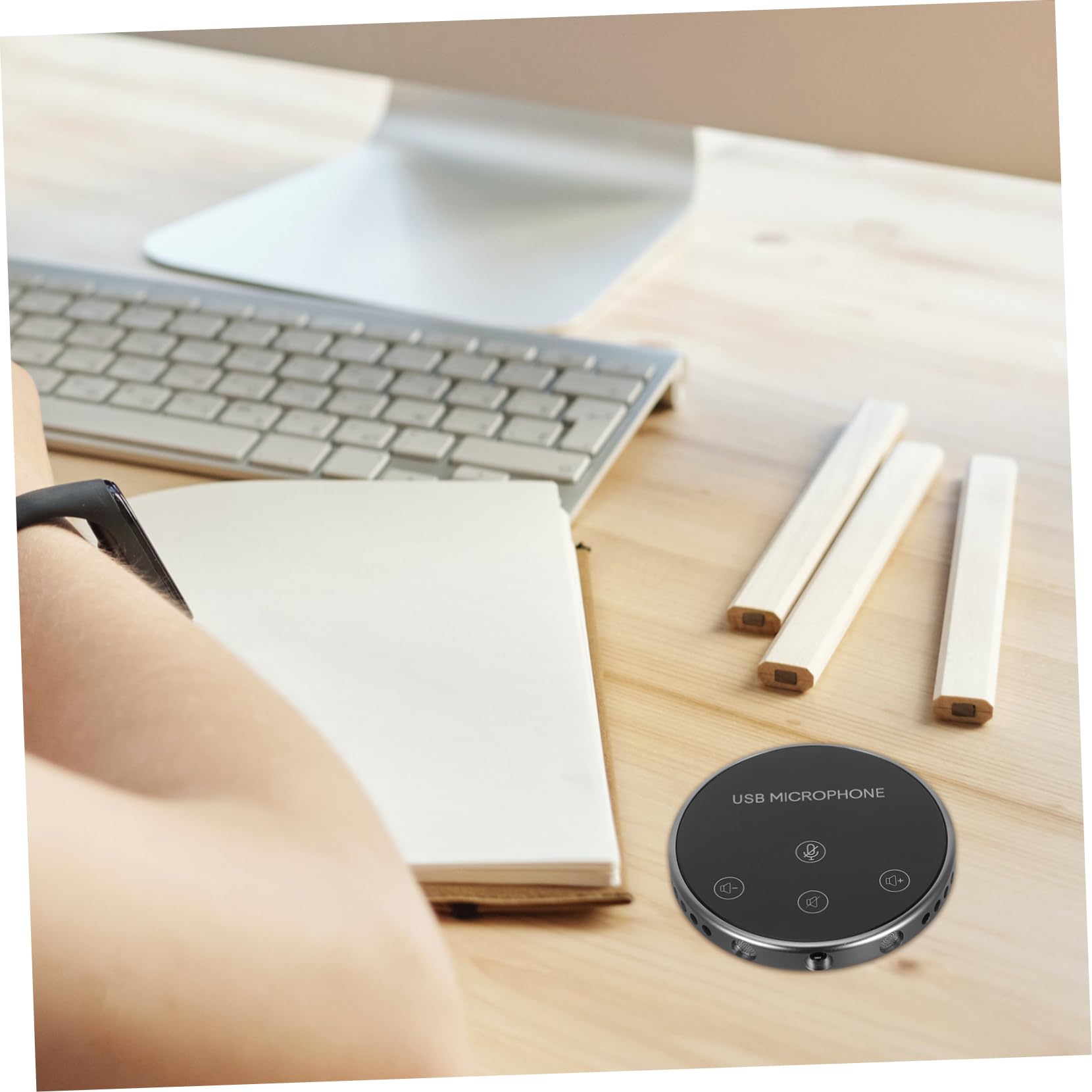 HOMSFOU Microfono Omnidirezionale USB 360° per Conferenza, Nero | Lega di Alluminio, per Notebook e Pc, Chat Vocale Gaming e Live Streaming, Uso Semplice