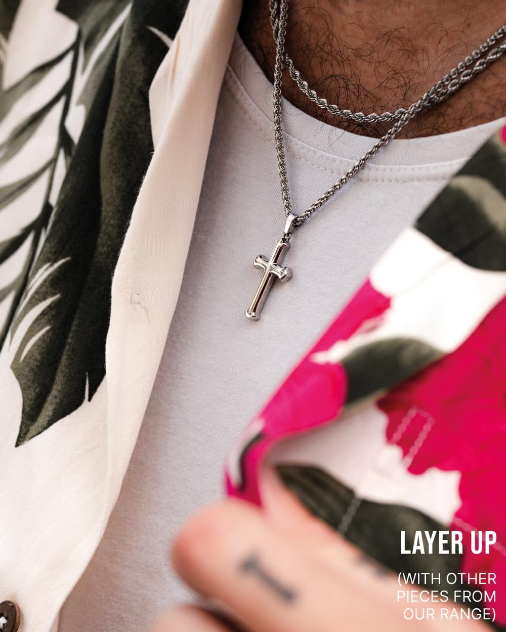 Forge & Foundry Men's Stainless Steel Religious Cross Pendant with Adjustable 21" Necklace Wheat Chain | Genesis | Design-led, artisan jewelry from London