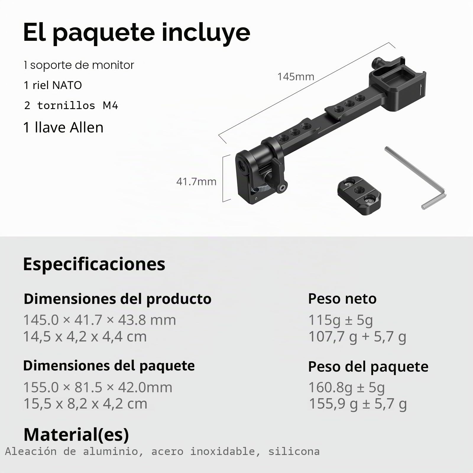 SMALLRIG Soporte ajustable para monitor de cámara con liberación rápida OTAN y protección antitorsión para DJI RS 2/RSC 2/RS 3/RS 3 Pro/RS 3 Mini/RS 4 Mini – 5337