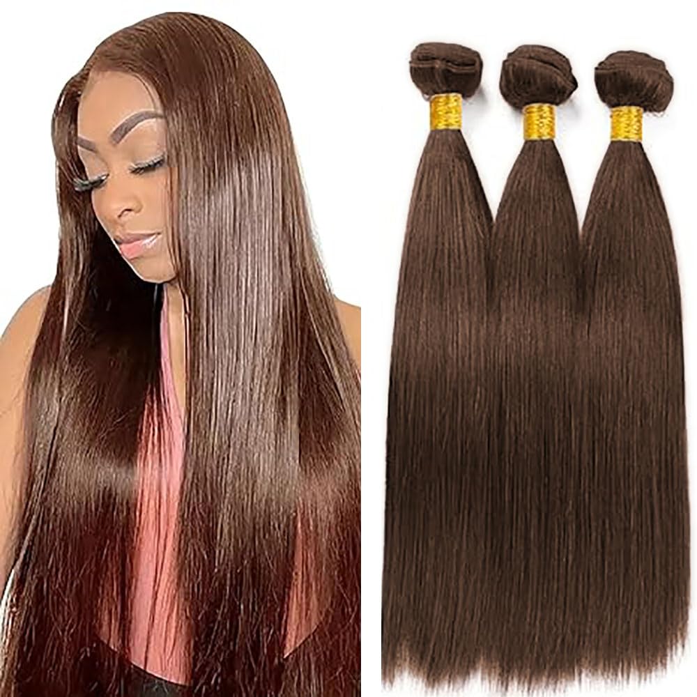 Hxxcoup #4 Chocolate Brown Color Human Hair Bundles Straight 26 28 30 Inch Weave 3 Bundles Total 300g Unprocessed Virgin Remy Double Weft Human Hair Extension For Women