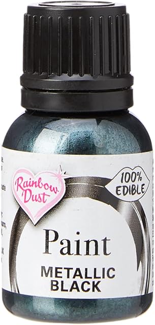 Rainbow Dust Pearl Food Colouring, Edible Paint in Pearlescent Colours, Ready to Use, Easy to Apply, Create Cakes & Cupcakes with an Indulgent Shimmer - Black 25ml