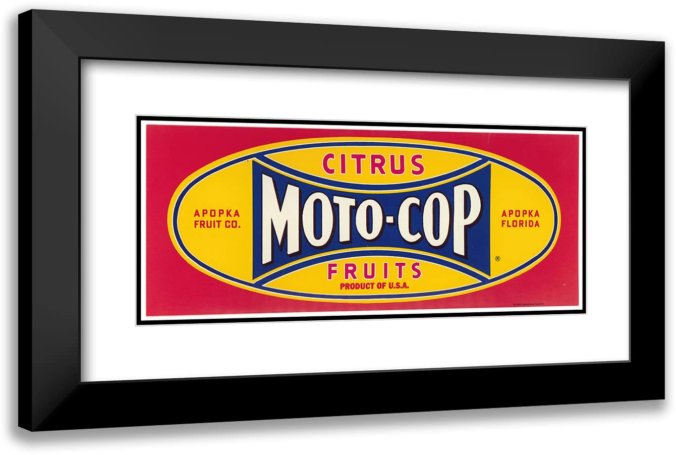 ArtDirect Anonymous 24x12 Black Modern Frame and Double Matted Museum Art Print Titled - Moto-Cops Citrus Fruit Label (1930-1950)