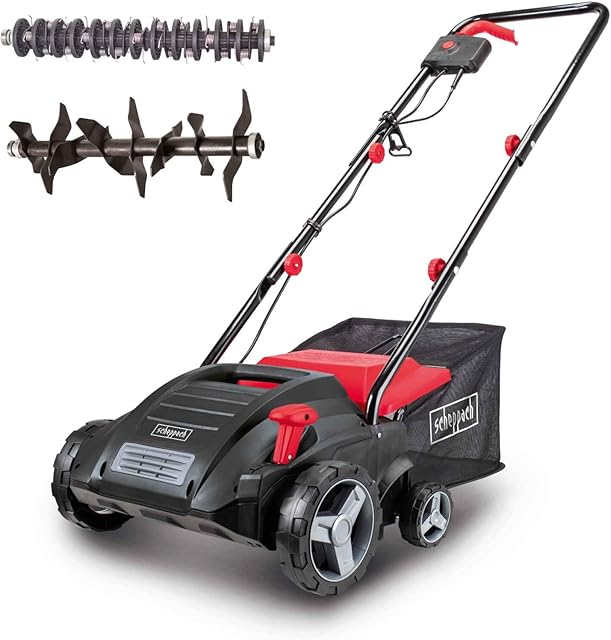 Scheppach Scheppach SC32 Elektro-Vertikutierer (1500W, 32 cm Arbeitsbreite, 30 L Fangkorb, 16 Messer + 36-Krallen-Lüfterwalze) — Vertikutierer