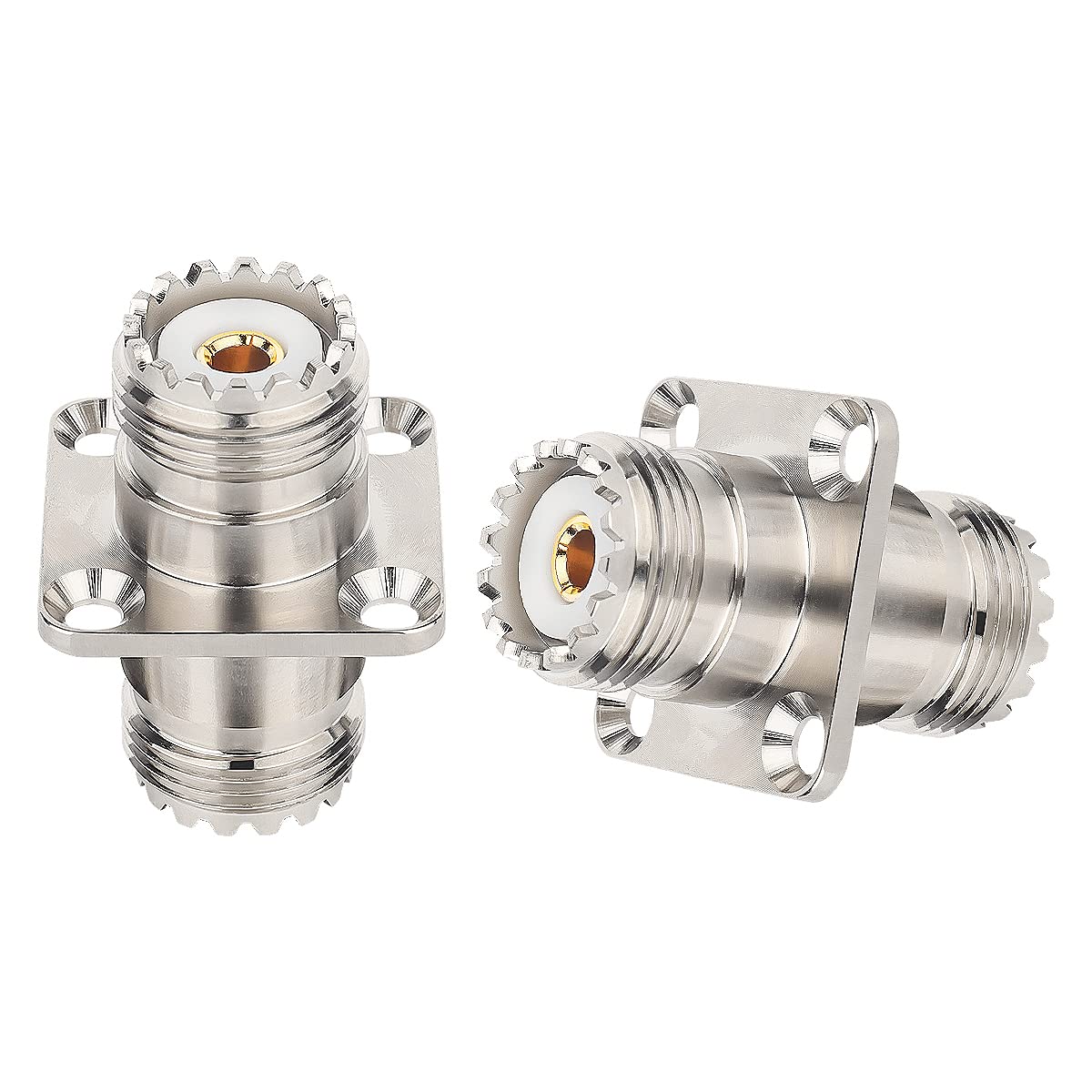 XRDS -RF SO239 to SO239 Chassis Mount Connector 2-Pack, SO239 UHF Female to Female 4 Hole Flange Panel Mount Adapter for PL259 UHF Antenna, CB &Amateur Radio, Ham Radio Transceiver