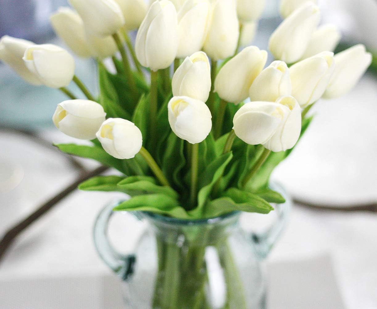 Joejisn 30 flores artificiales de tulipán reales al tacto para