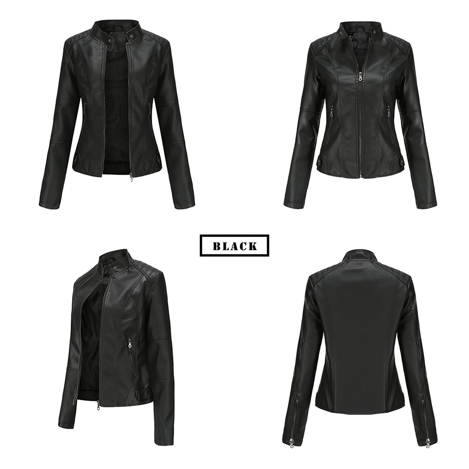 WSLCN Femme Veste en Similicuir Moto Blouson Zippé Casual Bomber Jacket