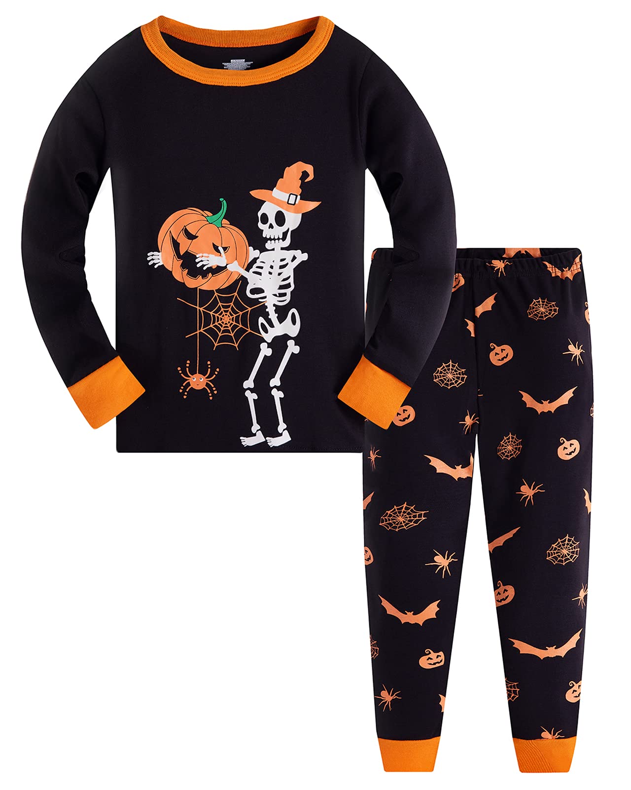 TEDDBoys Pyjamas Halloween Glow in The Dark Costumes for Kids Skeleton Bones Nightwear Cotton Toddler Clothes Girls Sleepwear Unisex 2 Piece Outfit Pjs Sets 1-12 Years