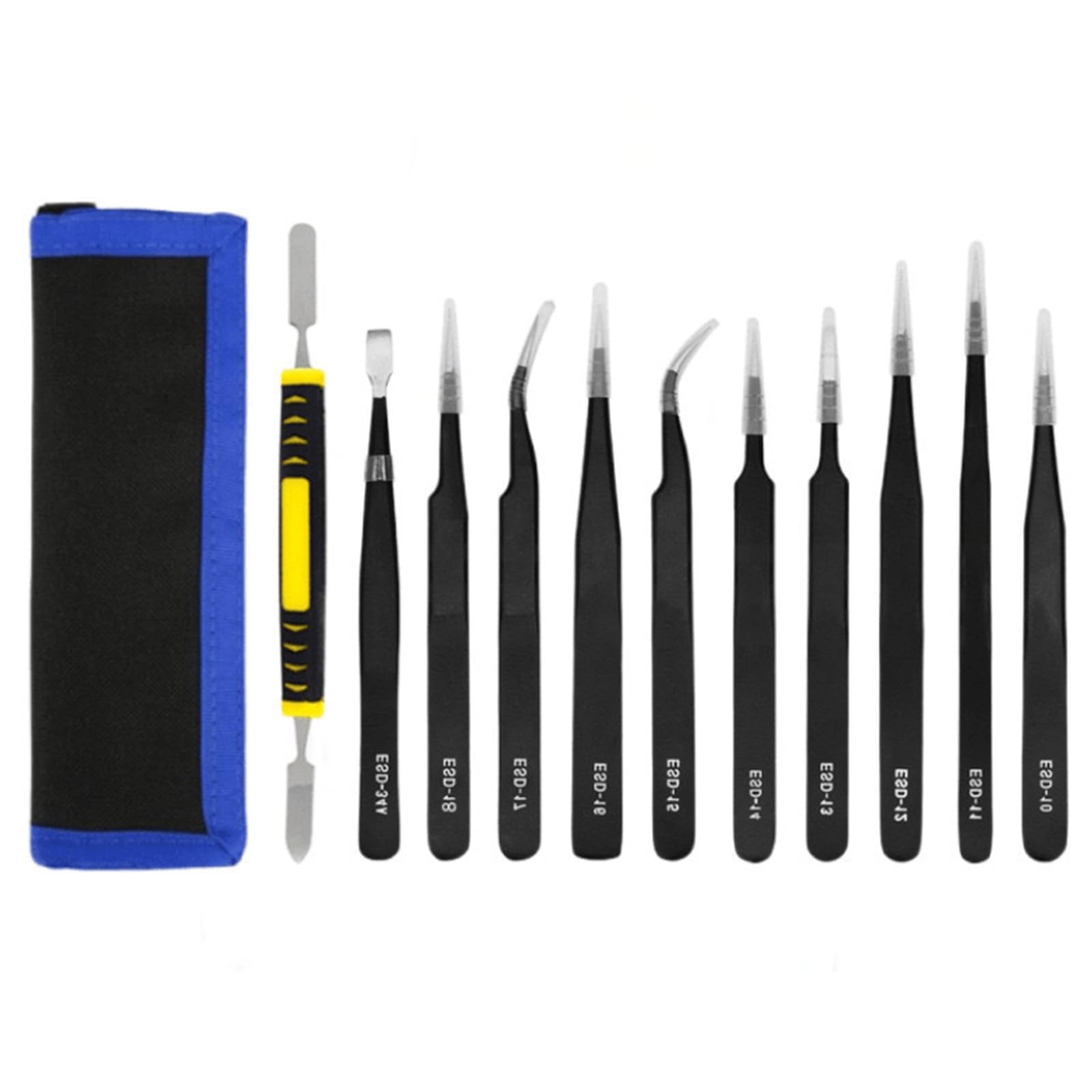 Msioytog 11Pcs 10/11 Piece Stainless Steel Tweezers Collection With Ergonomic Design And Canvas Bag For Comfort And Precisions Handling Jewelry Making Tweezers
