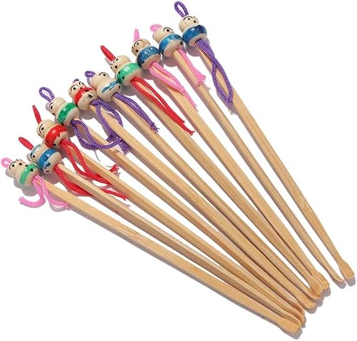 10 piezas de bambú limpiador de oído de oído, lindo muñeco de bambú Earpick removedor de cera de oído, herramienta de limpieza para adultos, hombres